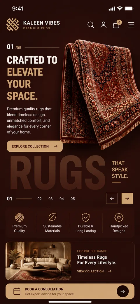 Kaleen Vibe website (mobile)