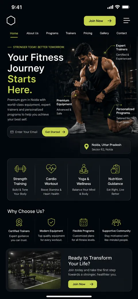 Lift Fitness website (mobile)